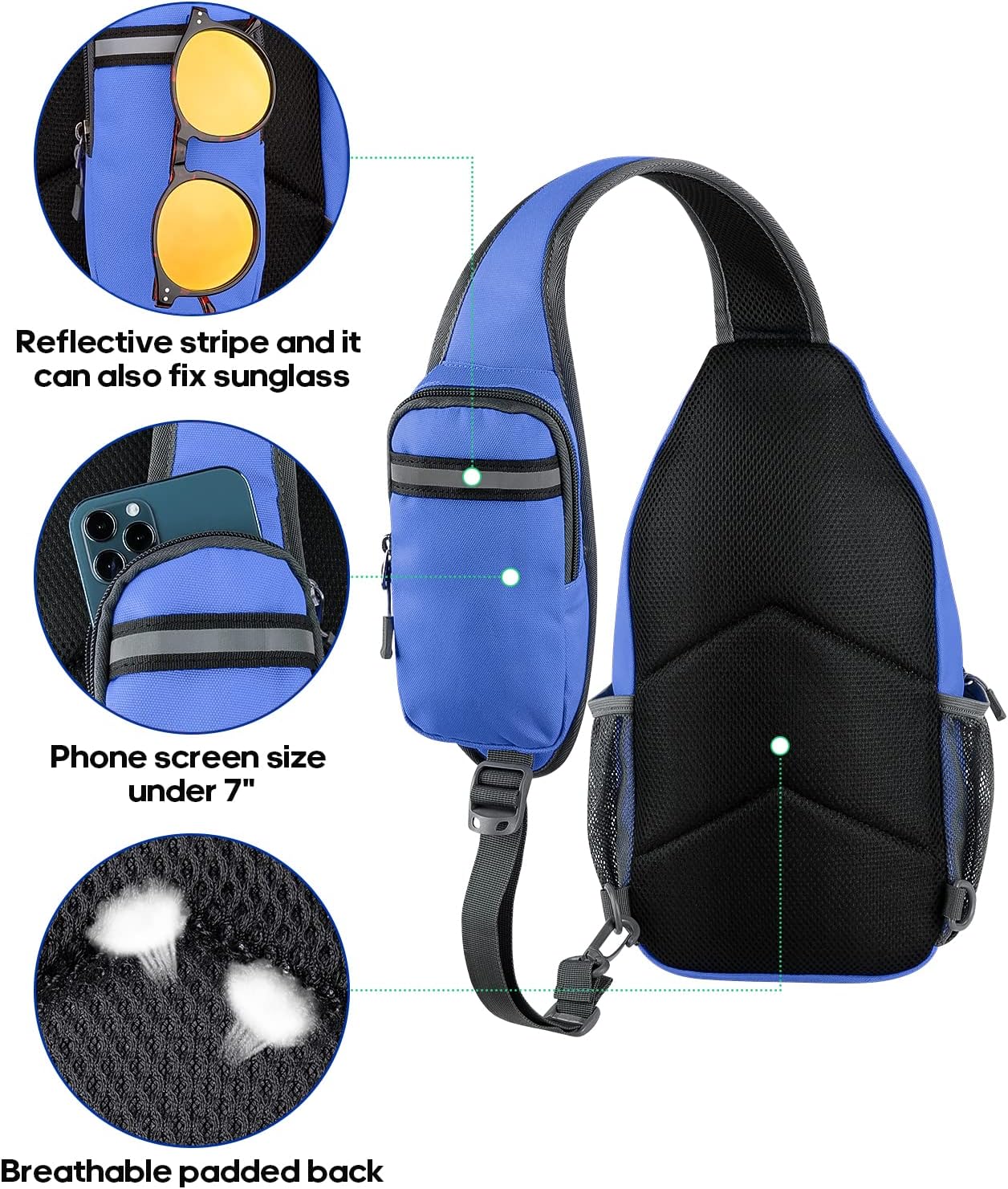 WATERFLY Crossbody Sling Backpack Sling Bag Travel Hiking Chest Bag Daypack (Black)