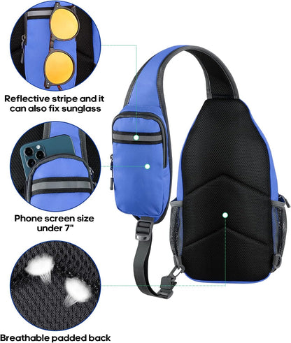 WATERFLY Crossbody Sling Backpack Sling Bag Travel Hiking Chest Bag Daypack (Black)