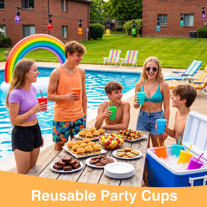 Sieral 30 Pack Cups with Lids and Straws Kids Tumbler with Straw Reusable Water Bottle Iced Coffee Travel Mug Adults Plastic Cups for Parties 16 oz (Candy Colors)