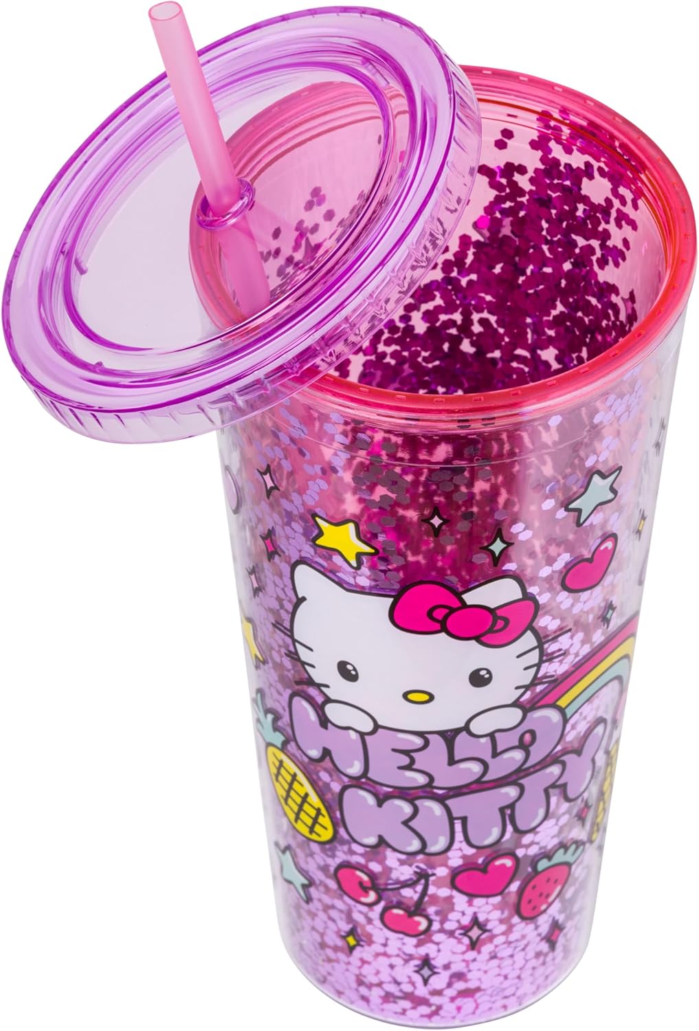 Silver Buffalo Sanrio Hello Kitty Milk Carton Pattern Plastic Boba Tumbler w Lid and Wide Straw, 24 Ounces