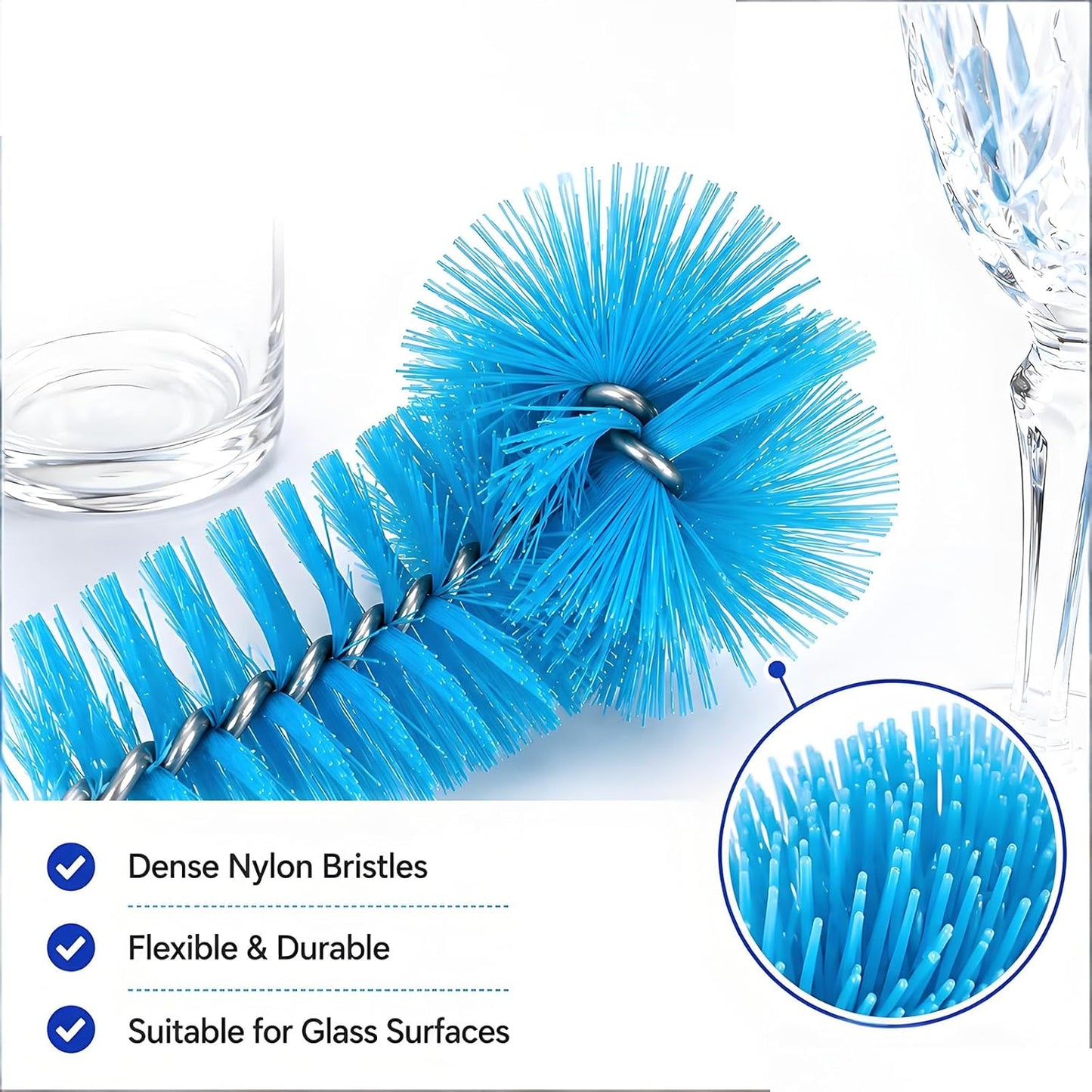 15.5 Inch Long Bottle Brush with 360° Rotating Head - Soft Bristles for Washing Glass, Narrow Neck Bottles, Wine Bottles, Vase, Hummingbird Feeder, Dishwasher Hose & Aquarium Tube, 2 Pack