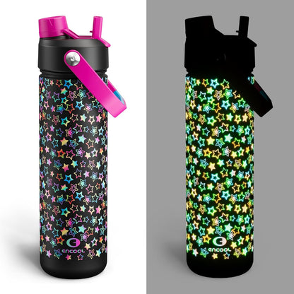 ENCOOL Insulated Water Bottle with Straw Stainless Steel Water Bottle, Leak-Proof, BPA-Free, Double Wall Vacuum Keeps Cold for 24 Hours for Sports, Travel, School (26 oz, Cotton Candy) - Colors B