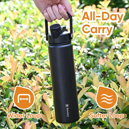 KEWIXY 32 oz Insulated Water Bottle, 2-in-1 Lid, Straw & Spout with Protected, Leak Proof, Keep Cold, Stainless Steel, Metal, Reusable, Handle, for Outdoor, Gym and School, 2 Lids, Blush Pink