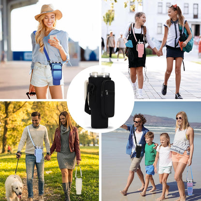 GOEWY Water Bottle Carrier Bag for Stanley 40/30 oz Tumbler with Phone Pocket Neoprene Water Bottle Holder with Shoulder & Handheld Strap Stanley Cup Accessories