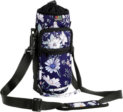 Nuovoware Water Bottle Carrier Bag,25oz/40oz/64oz Bottle Pouch Holder,Adjustable Shoulder Hand Strap 2 Pocket Sling Neoprene Sleeve Sports Accessories for Hiking Travelling Camping