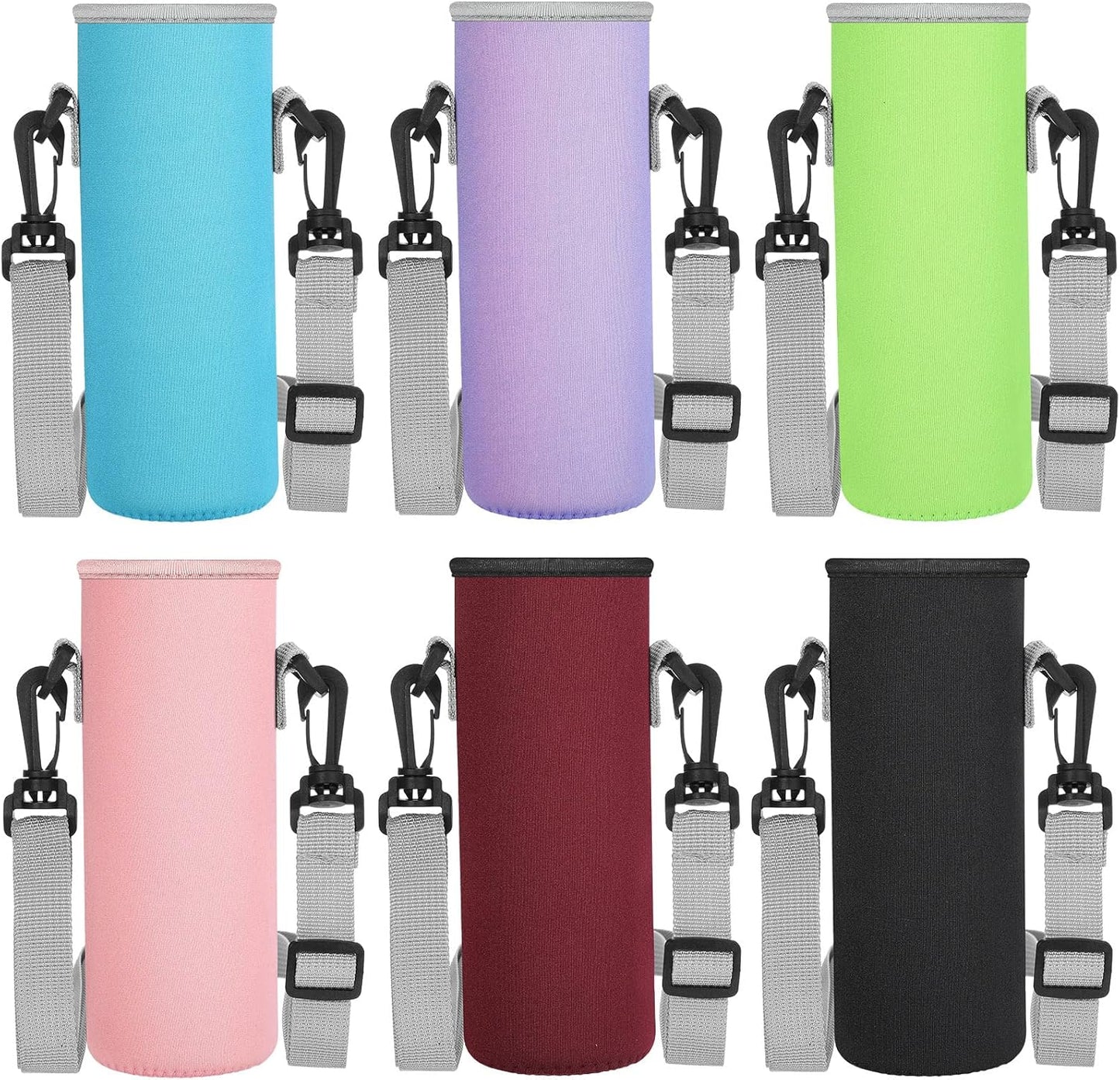Rtteri 6 Pcs Neoprene Water Bottle Carrier Bag with Adjustable Shoulder Strap 32oz Insulator Water Bottle Cover Holder Cooler Sleeve for Stainless Steel/glass/plastic (Black)