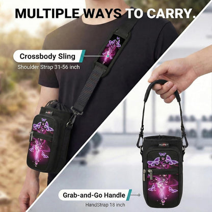 AUPET Water Bottle Sling Bag Sleeve Holder Carrier 25/32/40/64 oz,Insulated Crossbody Water Bottle Case Cover with Strap and Pockets for Men/Women Walking Hiking