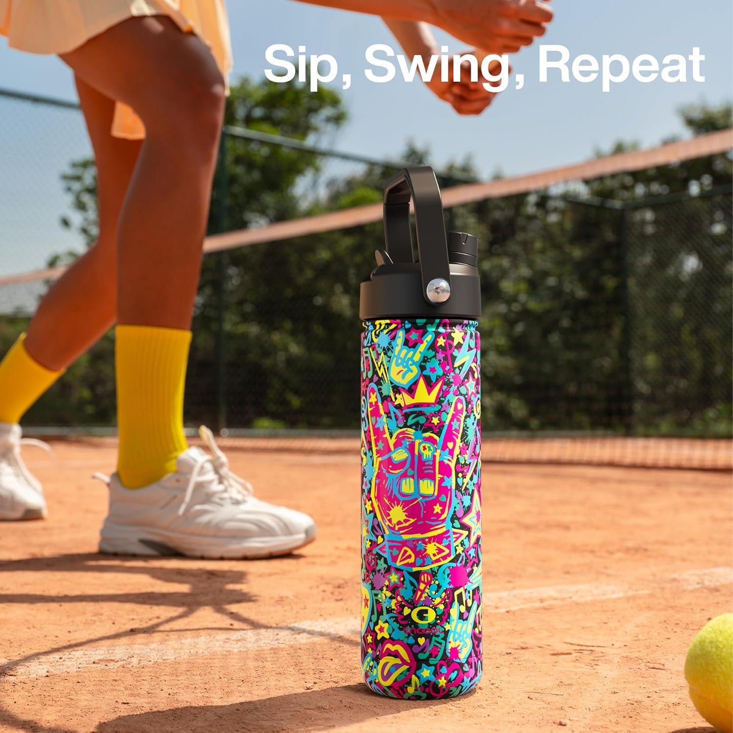 ENCOOL Insulated Water Bottle with Straw Stainless Steel Water Bottle, Leak-Proof, BPA-Free, Double Wall Vacuum Keeps Cold for 24 Hours for Sports, Travel, School (26 oz, Cotton Candy) - Colors B