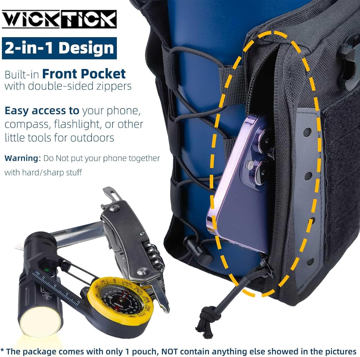 WICKTICK Molle Water Bottle Holder Pouch 16 24 32 40 64 oz - Multi-Purpose Tactical Fuel Bottle Bag, Adjustable Size for Outdoor Activities, Adapted to Backpack/Vest/Belt