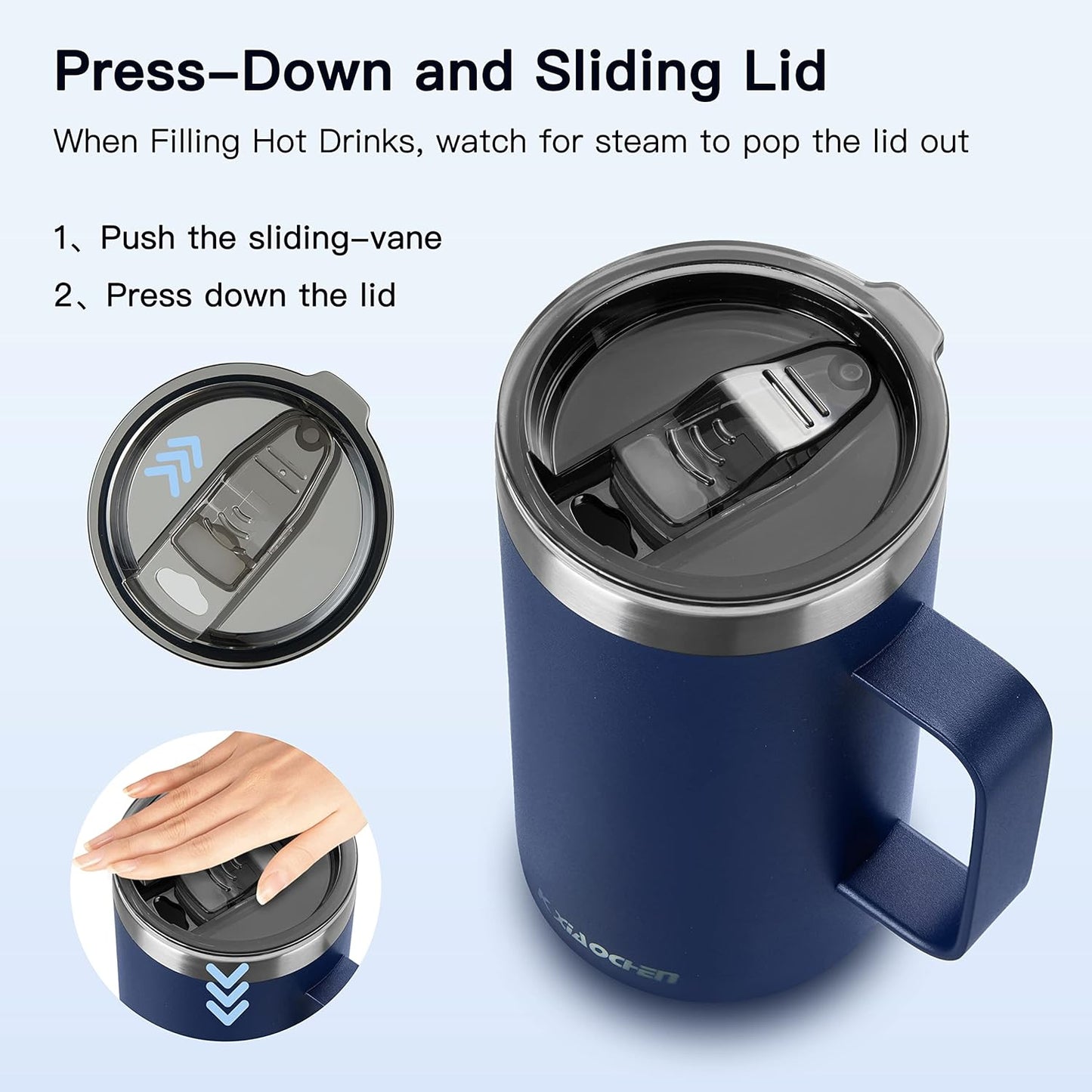 KXIAOCHEN 20oz Insulated Coffee Mug with Lid, Stainless Steel Coffee Cup, Double Wall Vacuum Coffee Tumbler with Handle, Premium Thermal Travel Coffee Mug (Navy Blue)