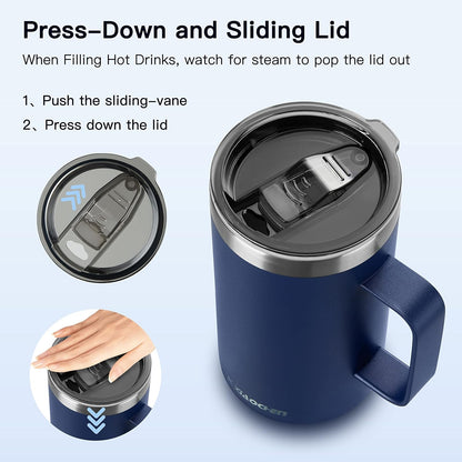 KXIAOCHEN 20oz Insulated Coffee Mug with Lid, Stainless Steel Coffee Cup, Double Wall Vacuum Coffee Tumbler with Handle, Premium Thermal Travel Coffee Mug (Navy Blue)