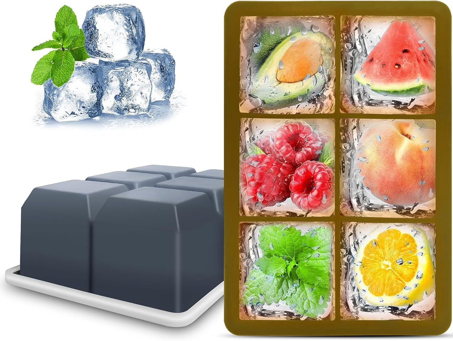 Excnorm Silicone Ice Cube Trays 3 Pack - Large Size Silicone Ice Cube Molds with Leak Proof Removable Lid Square Ice Cube Tray And BPA Free for Cocktail,Whiskey, Stackable Flexible Ice