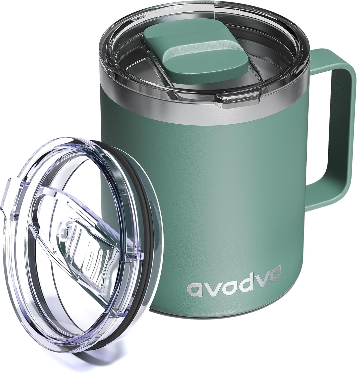 12oz Insulated Coffee Mug with Lid – Includes Two Lids, Stainless Steel Coffee Travel Mug with Handle, Double Wall Vacuum Insulated Camping Mug for Home, Office & Outdoor, Navy Blue