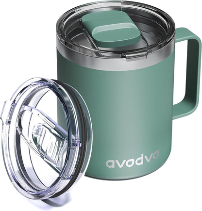 12oz Insulated Coffee Mug with Lid – Includes Two Lids, Stainless Steel Coffee Travel Mug with Handle, Double Wall Vacuum Insulated Camping Mug for Home, Office & Outdoor, Navy Blue