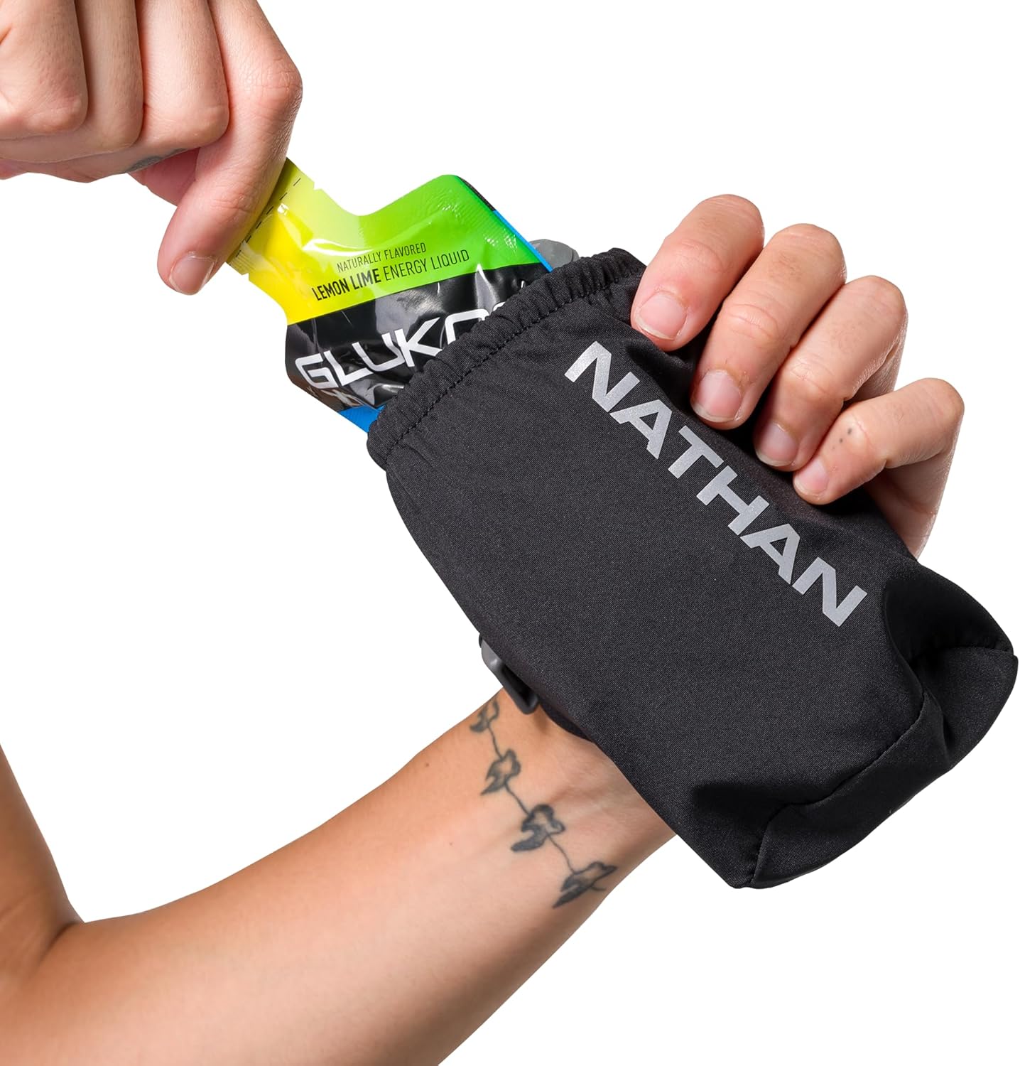 Nathan Handheld Soft Flask 18oz - Exo-Draw Insulated Collapsible Bottle - Grip-Free Strap & Rigid ExoSpine for Comfort/Support - Breathable Mesh Strap - Ideal Running/Hiking, Pinnacle, Black