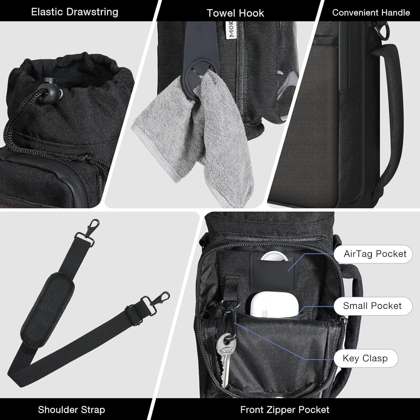 MoKo Magnetic Gym Bag, Magnetic Water Bottle Holder with Clear Phone Pouch, Built-in 4 Magnets Fitness Bag for Men and Women Compatible with Most Water Bottles, Gym Accessories Gifts, Black