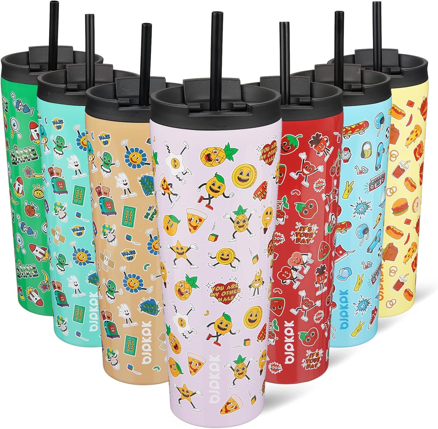 BJPKPK 22oz Insulated Tumbler With lid And Straw Stainless Steel Tumblers Travel Coffee Mug Reusable Thermal Cup,Sky