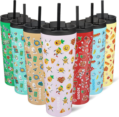 BJPKPK 22oz Insulated Tumbler With lid And Straw Stainless Steel Tumblers Travel Coffee Mug Reusable Thermal Cup,Sky