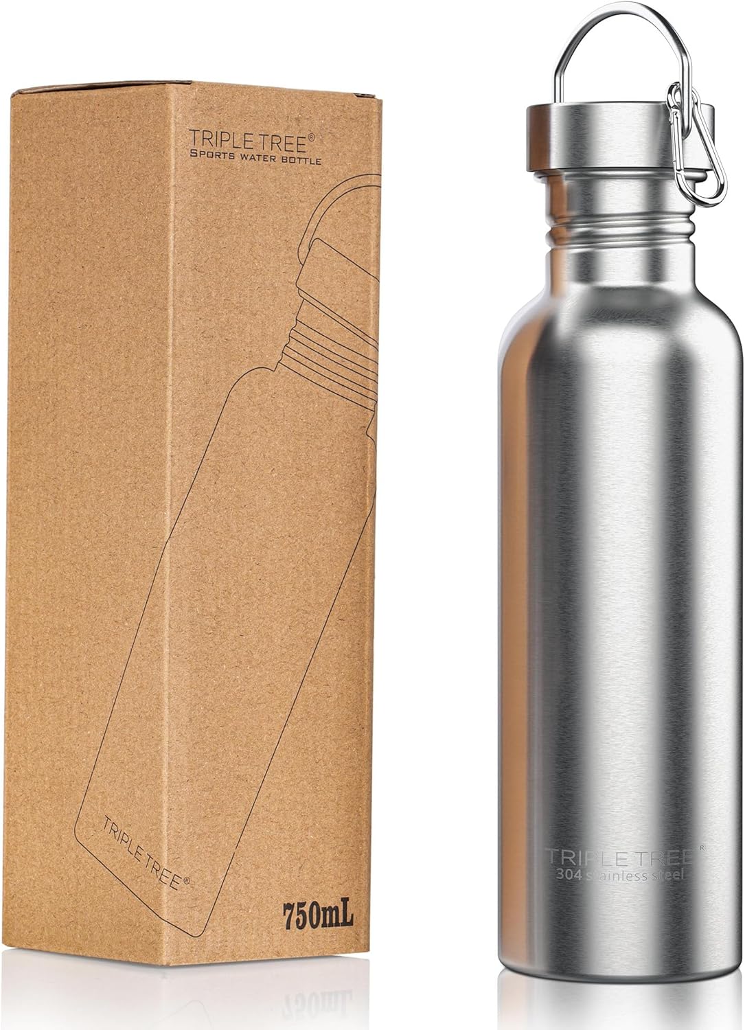 TRIPLE TREE 34 OZ Uninsulated Single Walled Stainless Steel Sports Water Bottle 18/8 Food Grade for Cyclists, Runners, Hikers, Beach Goers, Picnics, Camping - BPA Free