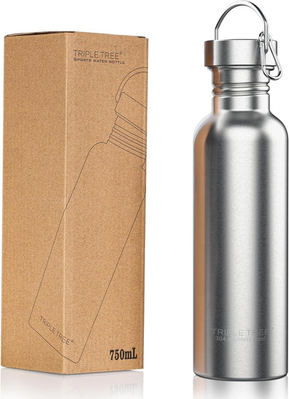 TRIPLE TREE 34 OZ Uninsulated Single Walled Stainless Steel Sports Water Bottle 18/8 Food Grade for Cyclists, Runners, Hikers, Beach Goers, Picnics, Camping - BPA Free