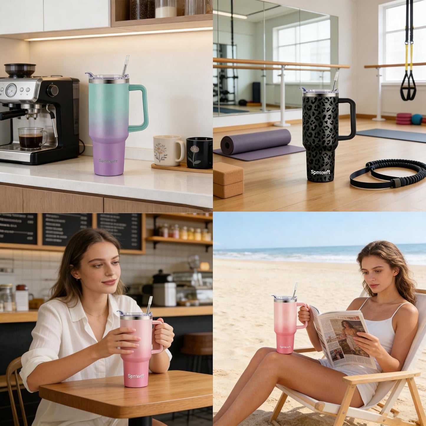 40oz Stainless Steel Double Vacuum Tumbler with Handle, Straw Lid, Carrier Bag, Purse Pouch Phone Pocket, Gym Water Bottle Travel Mug and Sleeve Holder for Men Women (Black)