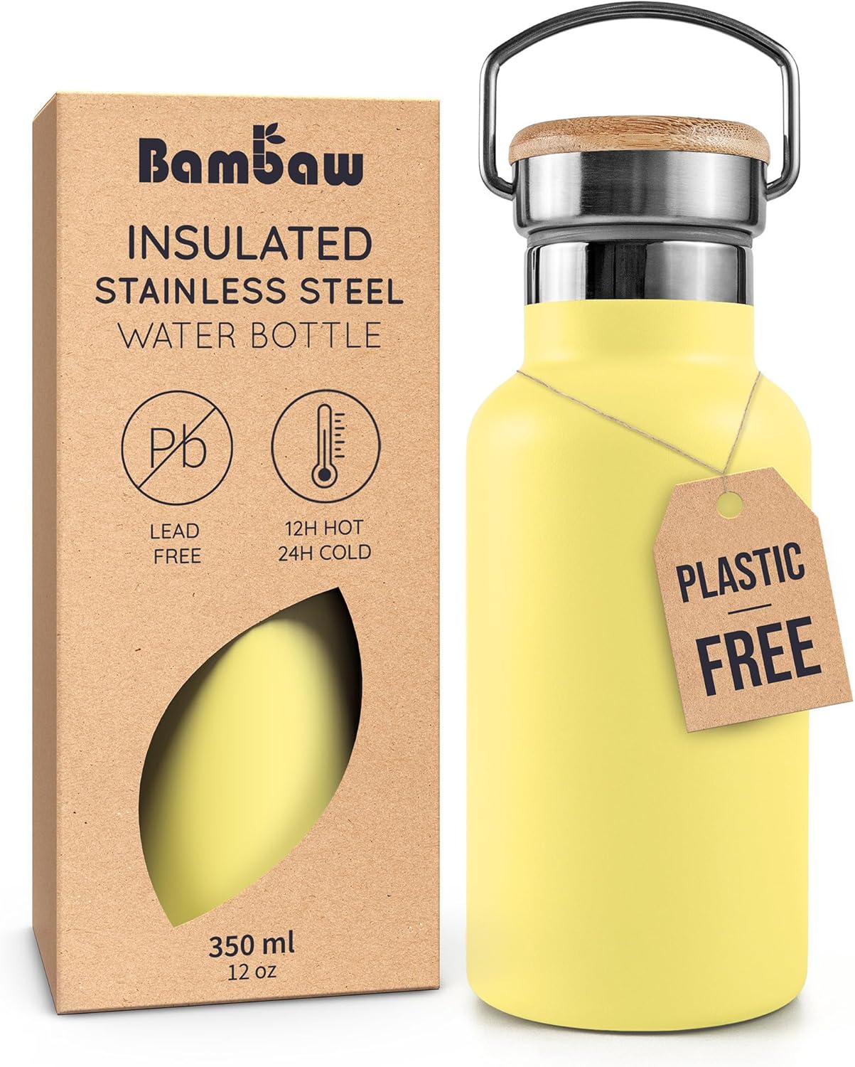 Bambaw 24 oz Stainless Steel Water Bottle, Insulated Metal Water Bottle Wide Mouth, Great for Hiking & Travel, With Handle Easy to Carry, Rust-Resistant & Durable (Aegean Blue)