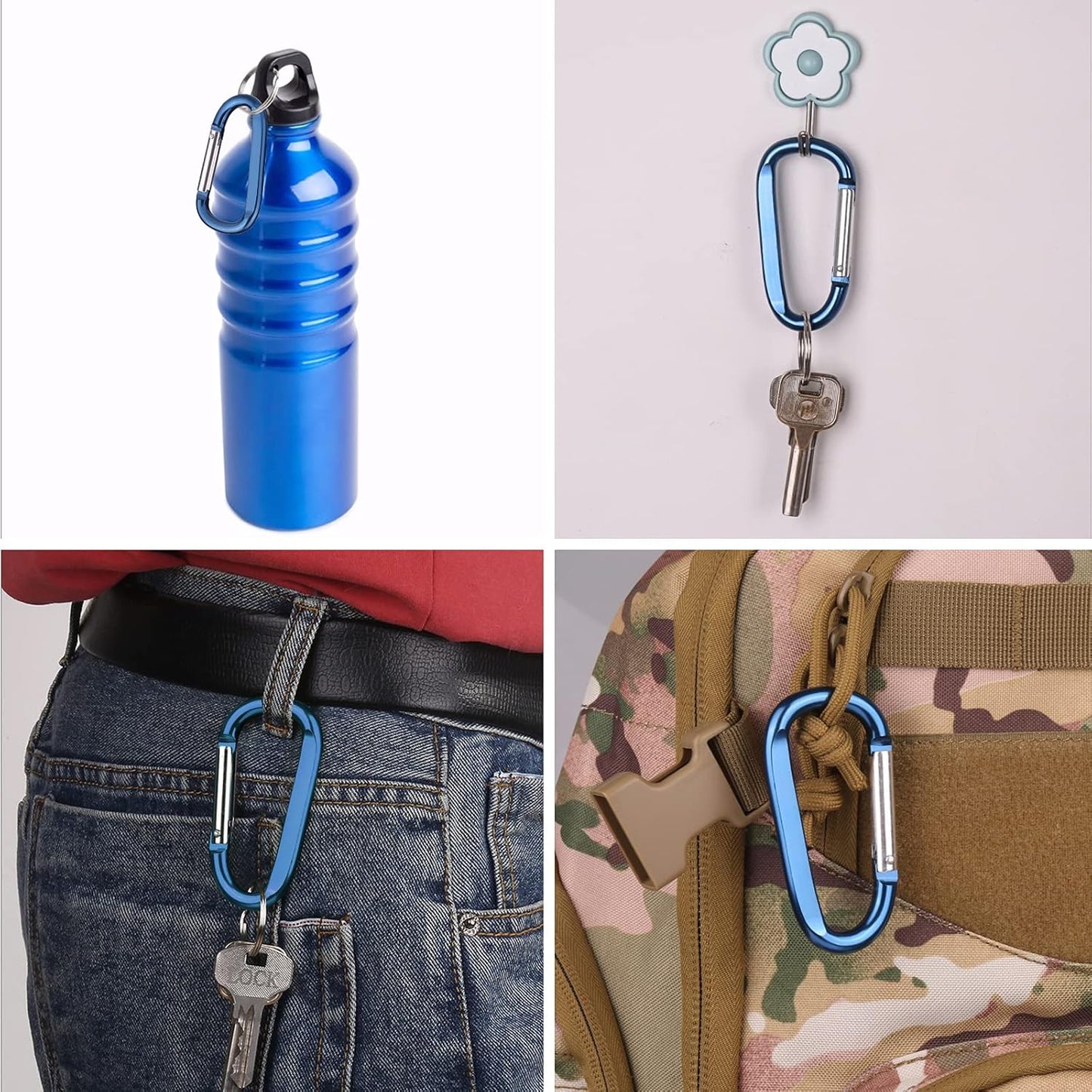 CampTek Carabiner Caribeaner Clip,3" Large Aluminum D Ring Shape Carabeaner with Keyring Keychain Hook