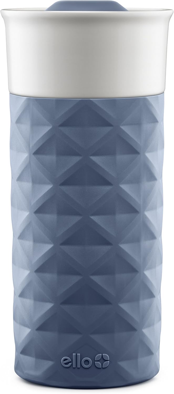 Ello Ogden Ceramic Travel Mug with Splash-Resistant Slider Lid and Protective Silicone Boot, Perfect for Coffee or Tea, BPA Free, Dishwasher Safe, Gray, 16 oz, 758-0438-040