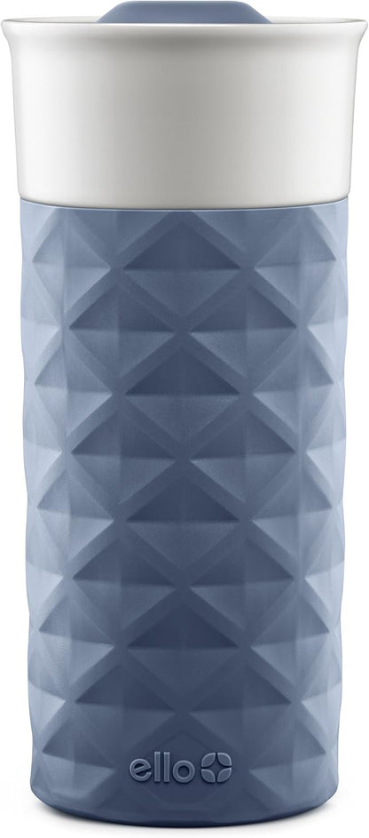Ello Ogden Ceramic Travel Mug with Splash-Resistant Slider Lid and Protective Silicone Boot, Perfect for Coffee or Tea, BPA Free, Dishwasher Safe, Gray, 16 oz, 758-0438-040