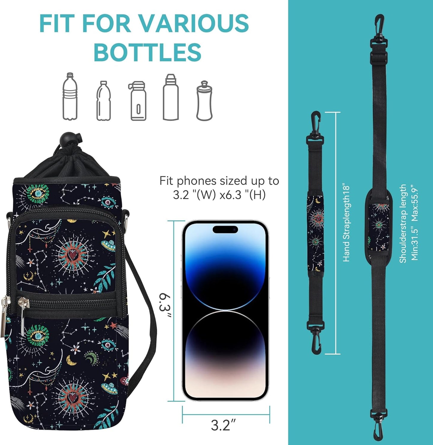 AUPET Water Bottle Sling Bag Sleeve Holder Carrier 25/32/40/64 oz,Insulated Crossbody Water Bottle Case Cover with Strap and Pockets for Men/Women Walking Hiking