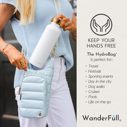 WanderFull Original HydroBag Fits Up to 32 oz Water Bottle Holder with Strap – Hands-Free Crossbody Water Bottle Carrier Bag with Phone Pocket - Colors B