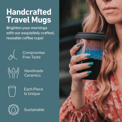NOVA CERAMICS Coffee Tumbler – Travel Mug - On the Go Coffee Mug – Microwave & Dishwasher Safe Green Coffee Tumbler - Gifts For Women Men Him Her – 16oz – Monsoon