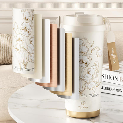 [2-IN-1 LID] Travel Mug,Coffe mug,Coffe cup,Ceramic coating Lined,316 Stainless Steel,BPA Free,Vacuum Insulated Tumbler for Water, Iced Tea or Coffee, Smoothie and More (Peony-White, 18 Onuces)