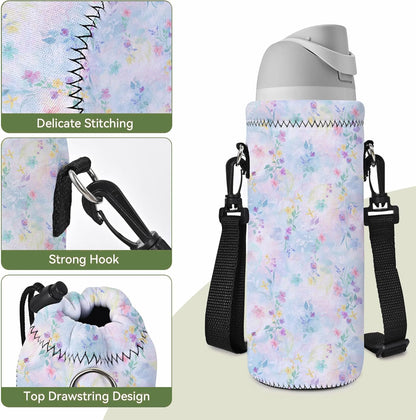Neoprene 500ML/750ML/1000ML Water Bottle Bag Carrier, Portable Insulated Bottle Sling Holder Case Pouch with Adjustable Shoulder Strap for Men Women Walking Hiking Running