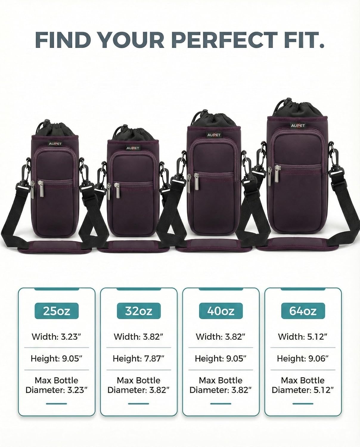 AUPET Water Bottle Sling Bag Sleeve Holder Carrier 25/32/40/64 oz,Insulated Crossbody Water Bottle Case Cover with Strap and Pockets for Men/Women Walking Hiking