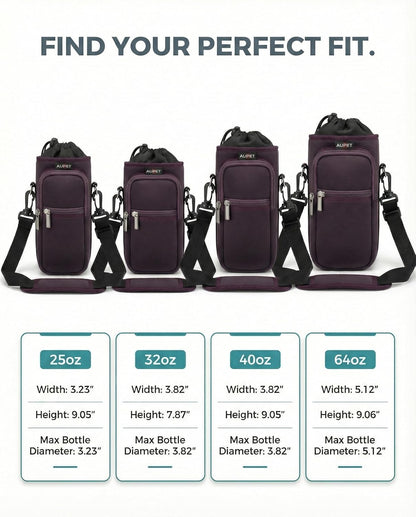 AUPET Water Bottle Sling Bag Sleeve Holder Carrier 25/32/40/64 oz,Insulated Crossbody Water Bottle Case Cover with Strap and Pockets for Men/Women Walking Hiking