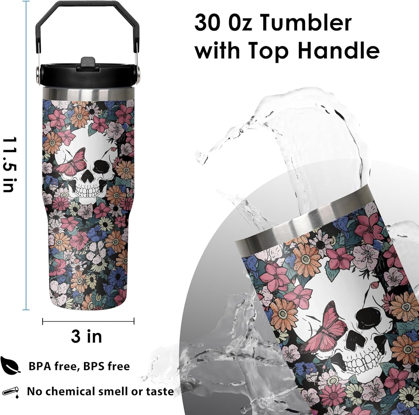 30 oz Peacock Blue Flip Straw Tumbler with Top Handle for Peacock Blue Lover Resuable Vacuum Insulated Flip Top Water bottle for Home Office Car