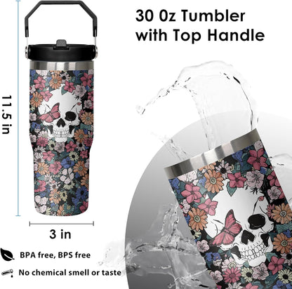 30 oz Peacock Blue Flip Straw Tumbler with Top Handle for Peacock Blue Lover Resuable Vacuum Insulated Flip Top Water bottle for Home Office Car