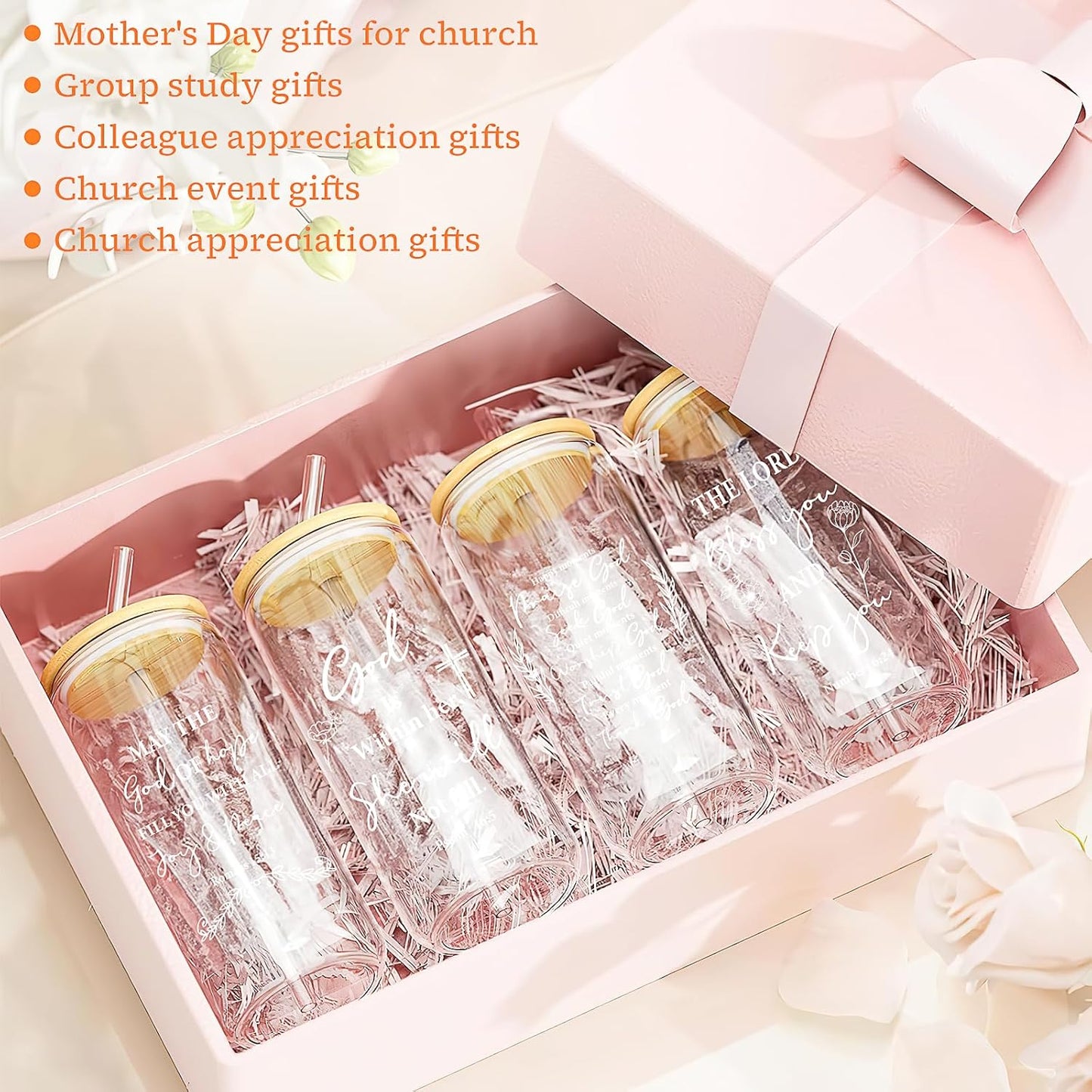 12 Set Christian Gifts Bulk 16oz Glass Cup with Lids Straws Can Shaped Bible Verse Coffee Cup Religious Gifts for Men Women Church Sunday School Bible Study
