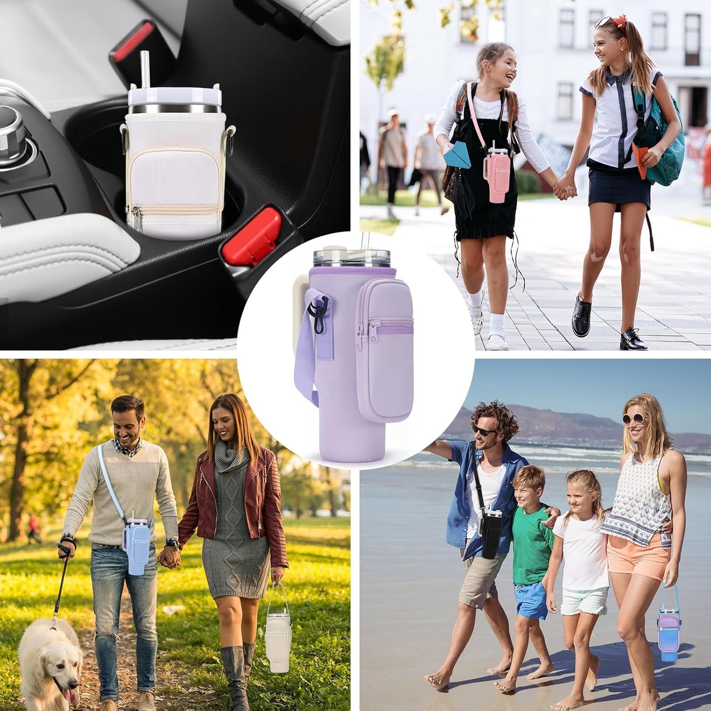 GOEWY Water Bottle Carrier Bag for Stanley 40/30 oz Tumbler with Phone Pocket Neoprene Water Bottle Holder with Shoulder & Handheld Strap Stanley Cup Accessories