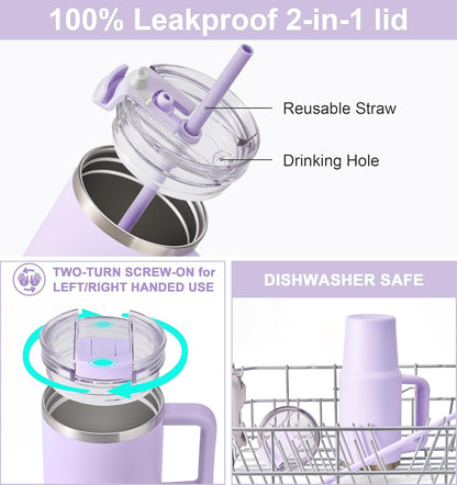 SUNWILL 20 oz Tumbler with Handle and Straw Leak Proof,Travel Coffee Mug with Lid, Stainless Steel Cup Insulated for Office & Gym, Cupholder Friendly, Powder Coated Orchid