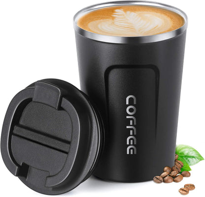 17oz (510ml) Vacuum Insulated Coffee Travel Mug, Leak proof Double Wall Stainless Steel Reusable Cup with Lid, Thermal Tumbler for Hot and Cold Drinks, Matte Texture White