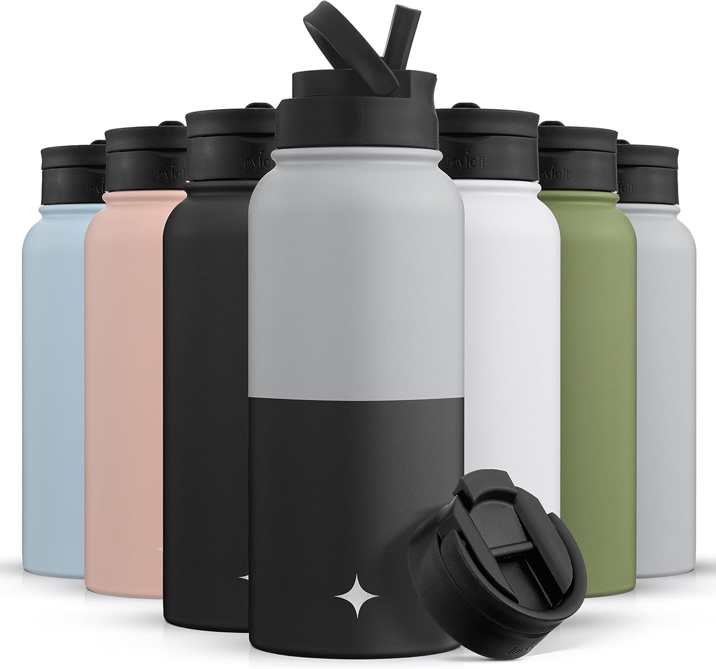 JoyJolt Triple Insulated Water Bottle with Straw Lid AND Flip Lid! 22oz Water Bottle, 12 Hour Hot/Cold Vacuum Insulated Stainless Steel Water Bottle. BPA-Free Leakproof Water Bottles - Thermos Bottle