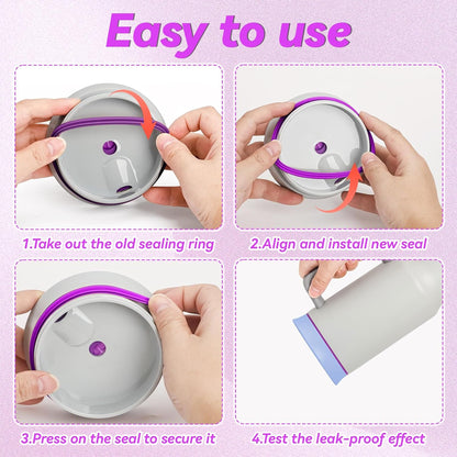 6pcs Gasket Replacement for Owala 40oz Tumbler, Rubber Lid Seal Ring Water Bottle Accessories Replacement Part Compatible with Owala 40oz Stainless Steel Cup (Pink)