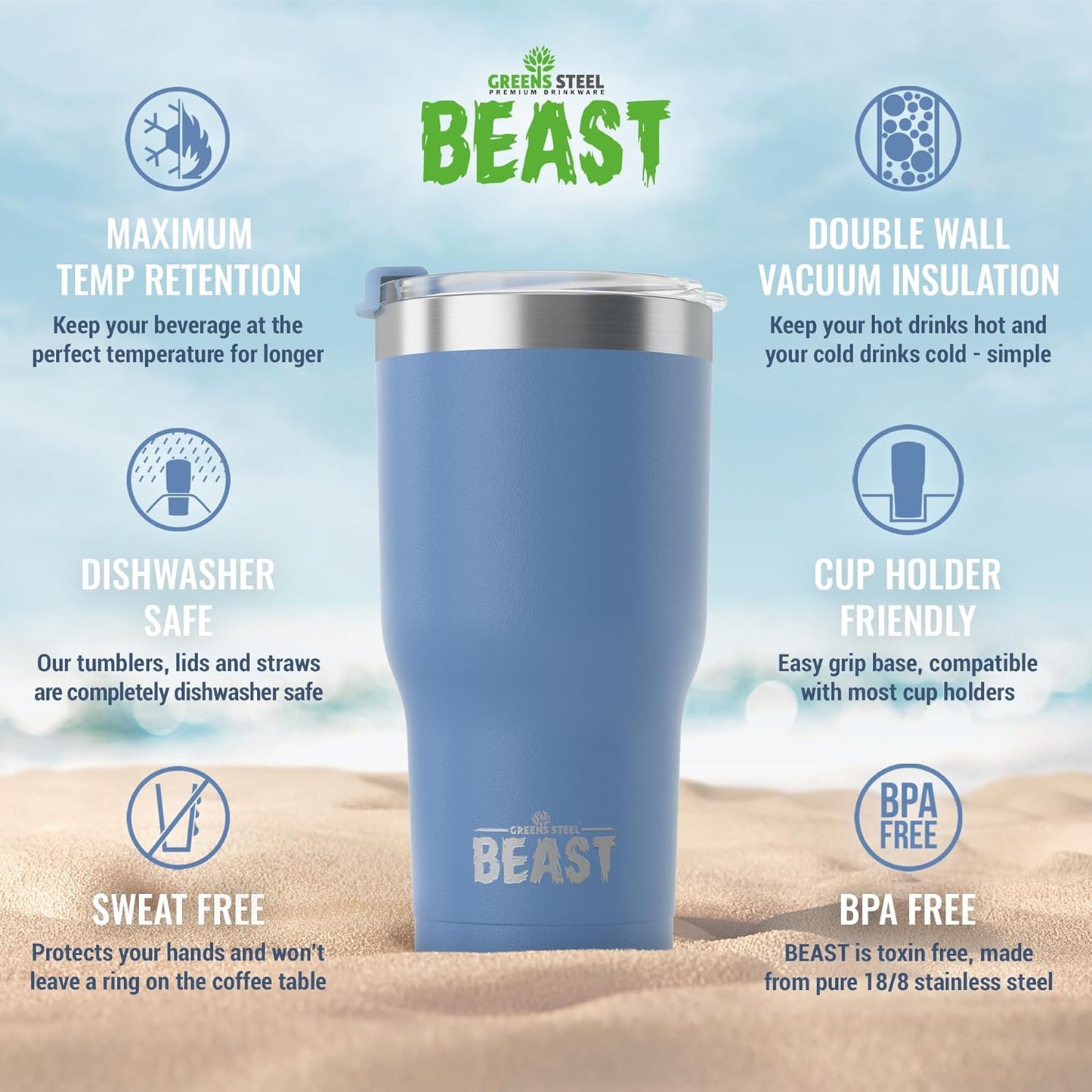 Beast 10 oz Tumbler Stainless Steel Vacuum Insulated Coffee Ice Cup Double Wall Travel Flask (Arctic White)