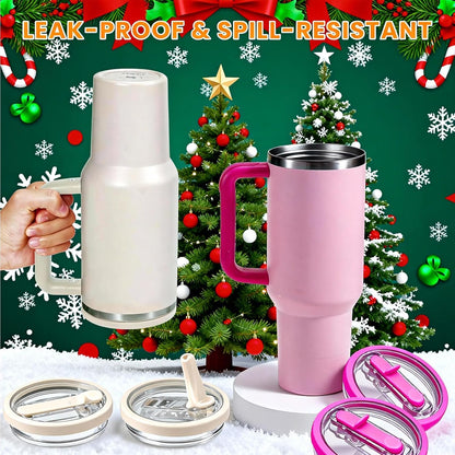 2 Pack 40 oz Leak Proof Lid Fit for Stanley Quencher H2.0 40oz (Only), Stanley Cup Accessories, Flip Straw Lid Replacement 40 oz, BPA Free, Leakproof, No Spill Tumbler Top Cover (Beige, Beige) - Colors A