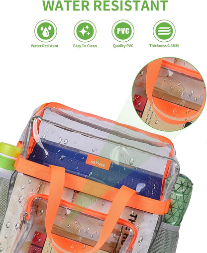 MAY TREE Clear Bag for Stadium Events, 12×5.5×12 Clear Tote Lunch Bag with Non-detachable Reinforced Straps for Work, Sporting Events and Gym, Black