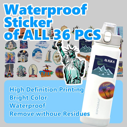 Insulated Water Bottle with Lid & Boot & Stickers, 24 oz Stainless Steel Sweat Free Bottle Keep Cold 24H, BPA-Free Sports Wide Mouth Water Bottle, BlueBlack