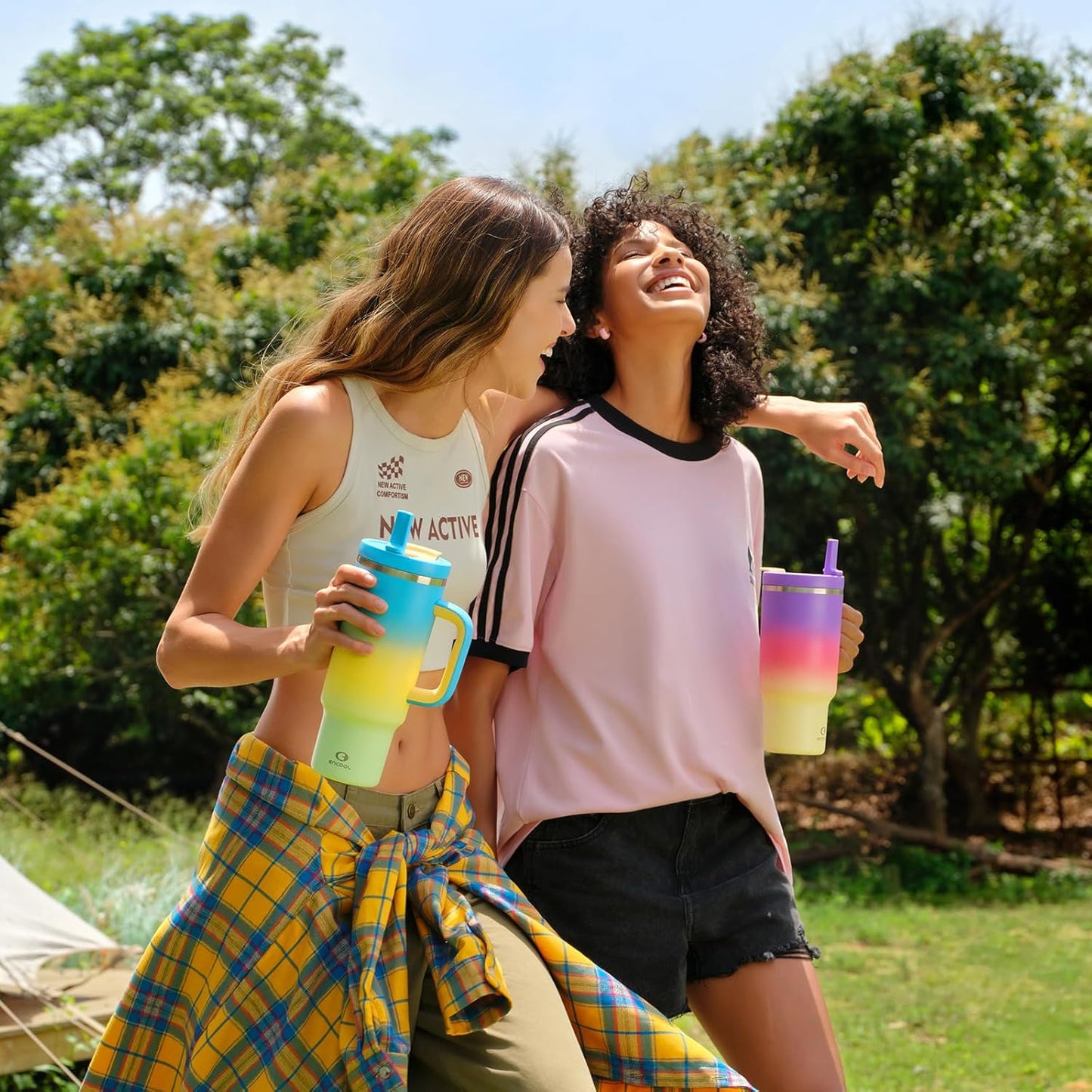 40 oz Tumbler with Handle and Straw: Stainless Steel Insulated Tumbler Keeps Cold for 24 Hours, Leakproof Travel Cup Fits in Cup Holder and BPA-Free, Cotton Candy