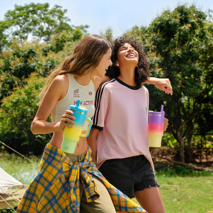 40 oz Tumbler with Handle and Straw: Stainless Steel Insulated Tumbler Keeps Cold for 24 Hours, Leakproof Travel Cup Fits in Cup Holder and BPA-Free, Cotton Candy
